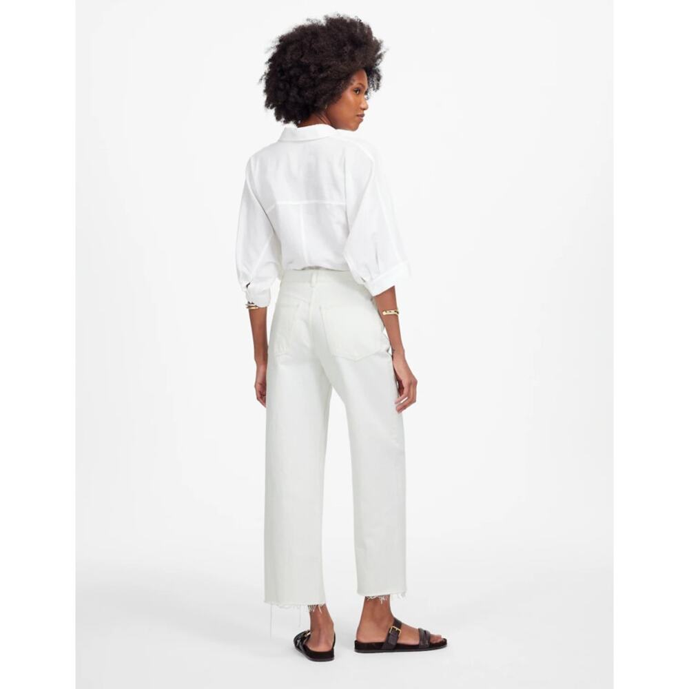 Madewell Low-Slung Baggy Crop Jeans WMNS 28 White Denim Rigid Button Fly Raw hem - Picture 3 of 9